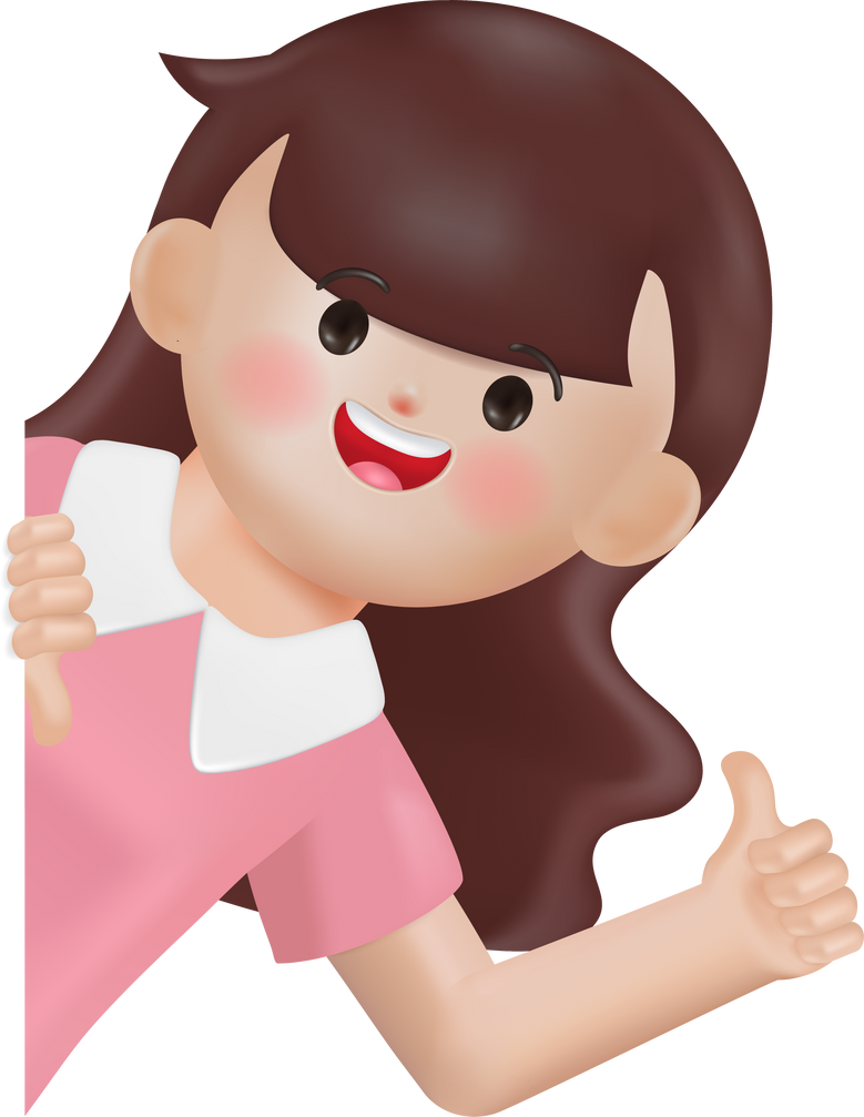 3d cute business Woman Peeking Behind Wall with thumbs up hands pose.